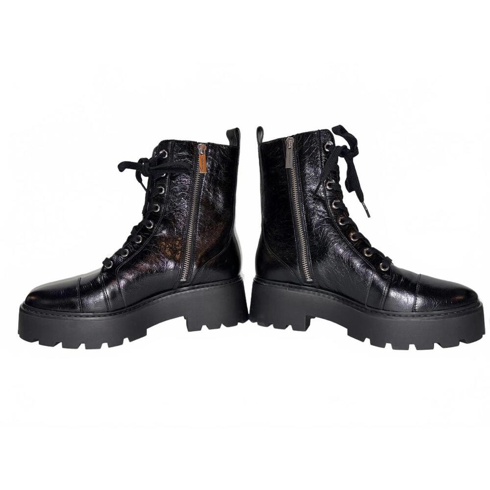 Michael Kors BLAKE BOOTIE Black Leather Platform Combat Boots Women's 7.5